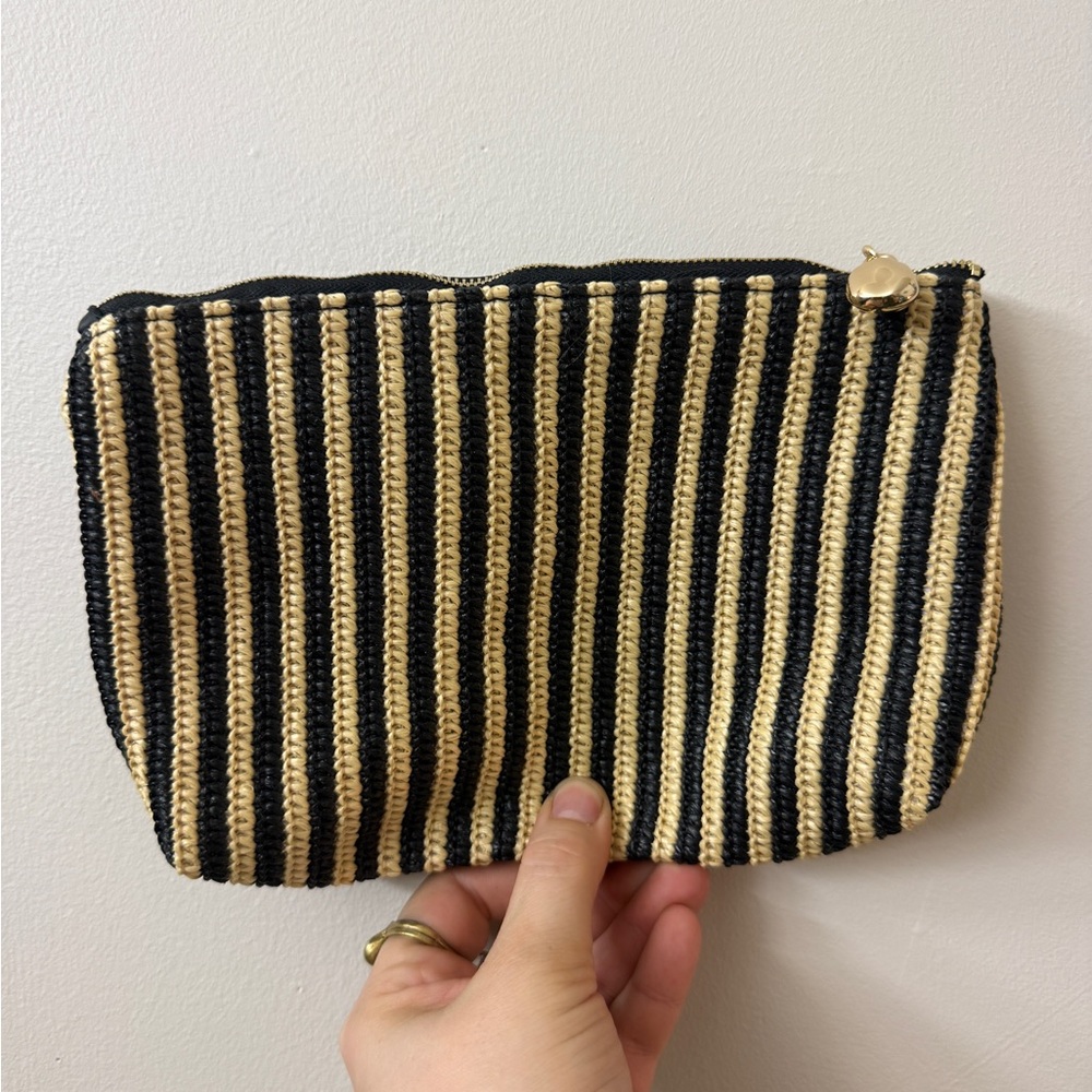 Madewell Striped Black and Cream Woven Zip Pouch